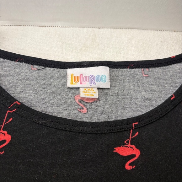 Lularoe Irma Style Tunic Black w/pink flamingos Limited Print Hi-Lo  Sz XXS - Picture 3 of 7